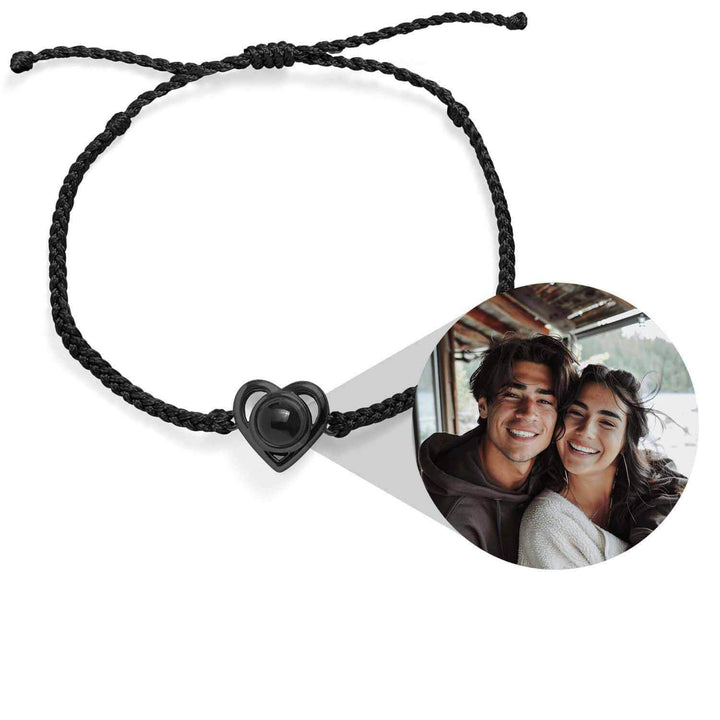Personalized Heart Photo Bracelet - Custom Jewelry - Wearing Felicity Personalized-Heart-Photo-Bracelet-Black Wear Felicity