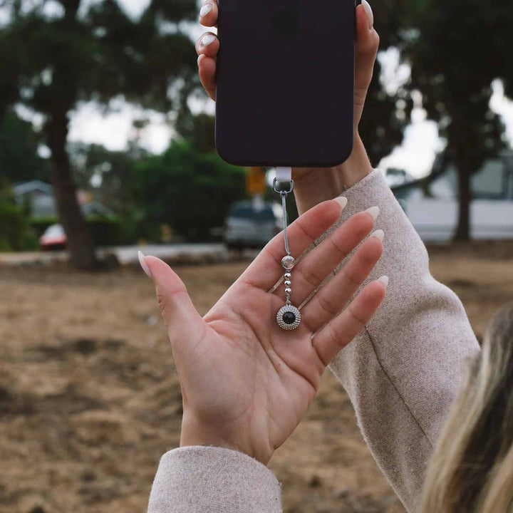 Stylish Personalized Pavé Circle Phone Charm - Wearing Felicity Personalized-Pave-Circle-Photo-Phone-Charm-02 Wear Felicity