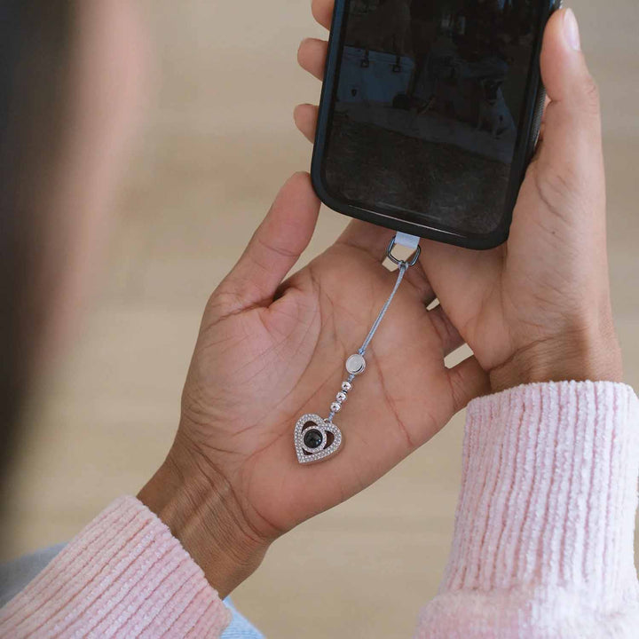 Personalized Pavé Heart Photo Phone Charm Gift - Wearing Felicity Personalized-Pave-Heart-Photo-Phone-Charm-02 Wear Felicity