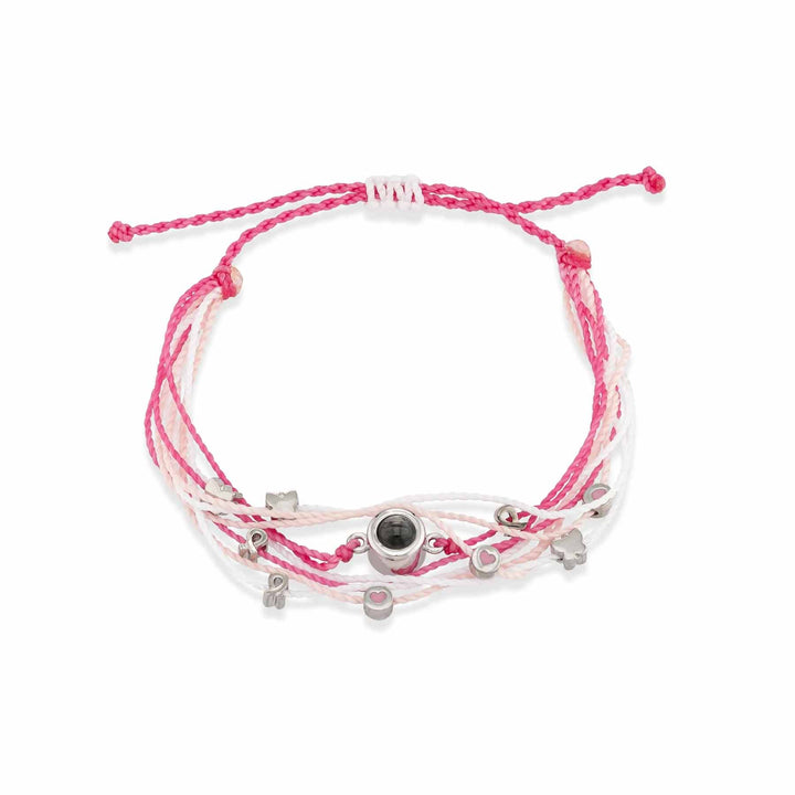 Customizable Breast Cancer Photo Bracelet - Wearing Felicity Personalized-Photo-Bracelet-With-Breast-Cancer-Charms-02 Wear Felicity