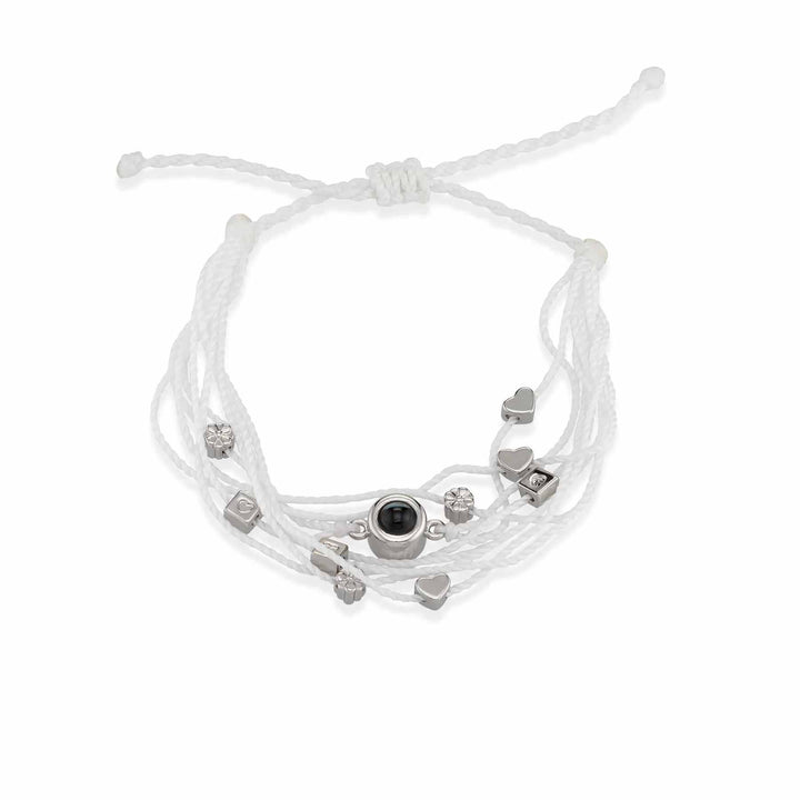 Custom Photo Bracelet with Love Charms - Personalize Now - Wearing Felicity Personalized-Photo-Bracelet-With-Love-Charms-White Wear Felicity