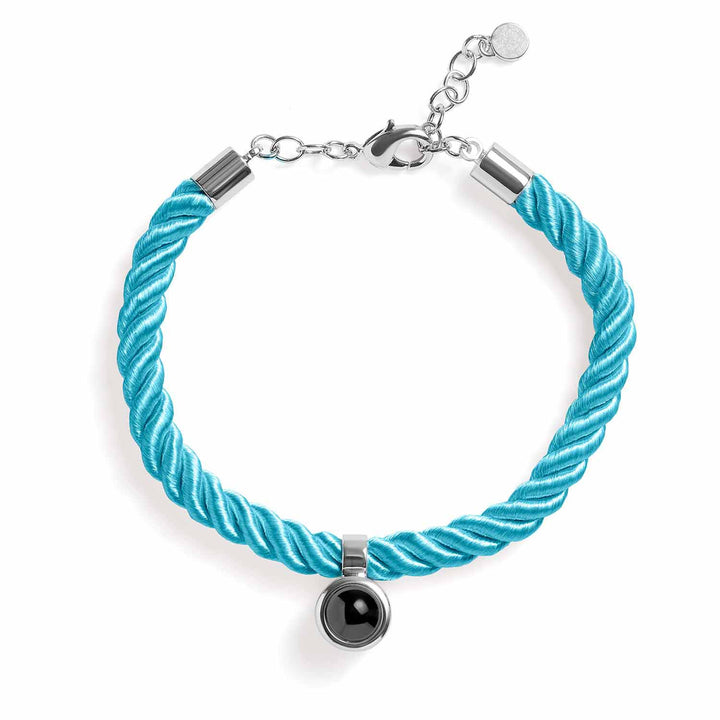 Custom Personalized Rope Circle Photo Bracelet - Wearing Felicity Personalized-Rope-Circle-Photo-Bracelet-Teal Wear Felicity