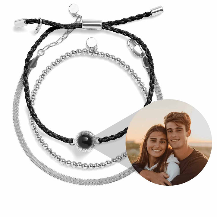 Customizable Stack Photo Bracelet for Unique Style - Wearing Felicity Personalized-Stack-Photo-Bracelet-Black-Silver  Wear Felicity