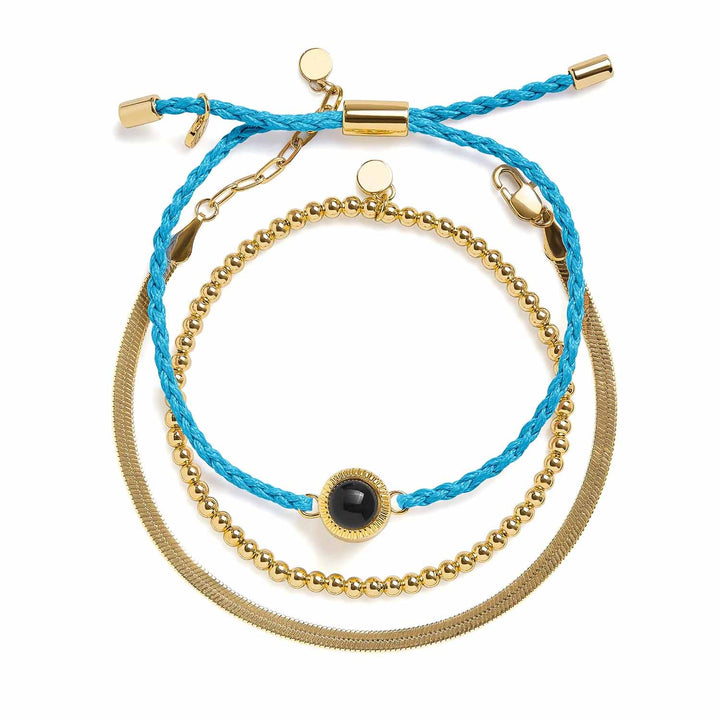 Customizable Stack Photo Bracelet for Unique Style - Wearing Felicity Personalized-Stack-Photo-Bracelet-Turquoise-Gold Wear Felicity