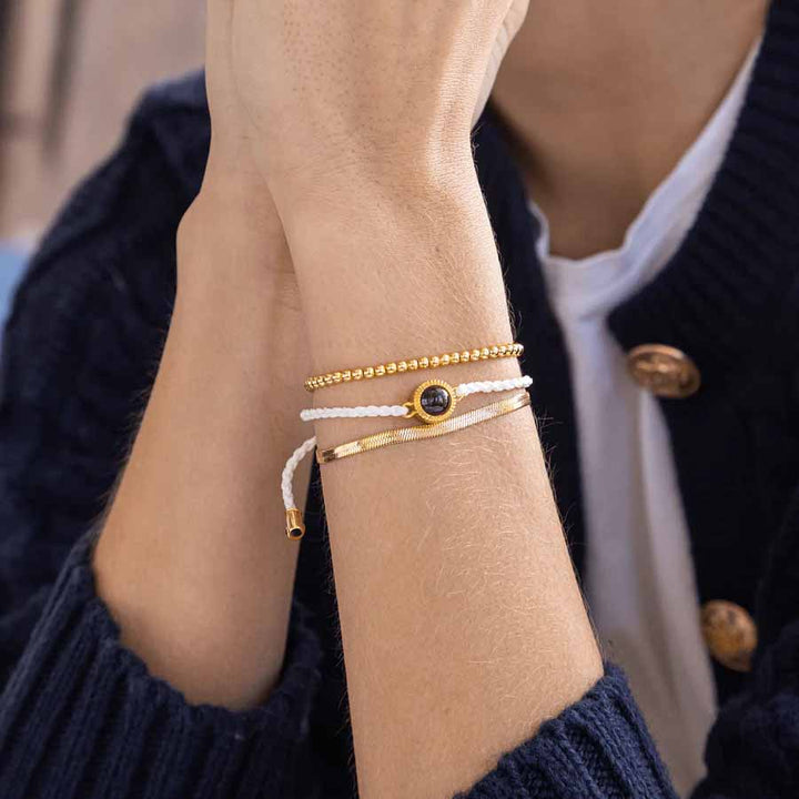Customizable Stack Photo Bracelet for Unique Style - Wearing Felicity Personalized-Stack-Photo-Bracelet  Wear Felicity
