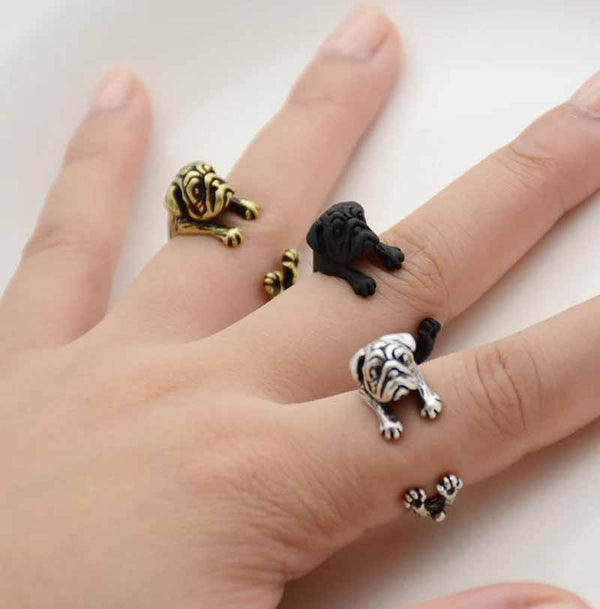 Stylish Pug Wrap Ring - Perfect Dog Lover Gift - Wearing Felicity Pug-Wrap-Ring-01 Wear Felicity