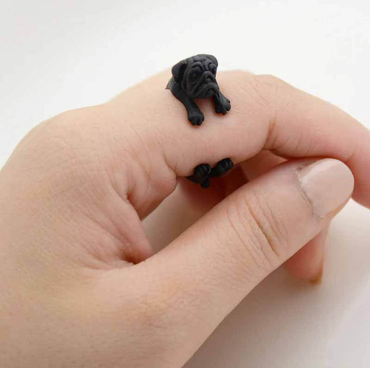 Stylish Pug Wrap Ring - Perfect Dog Lover Gift - Wearing Felicity Pug-Wrap-Ring-Black Wear Felicity