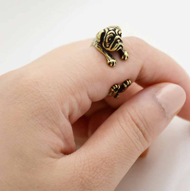 Stylish Pug Wrap Ring - Perfect Dog Lover Gift - Wearing Felicity Pug-Wrap-Ring-Gold Wear Felicity