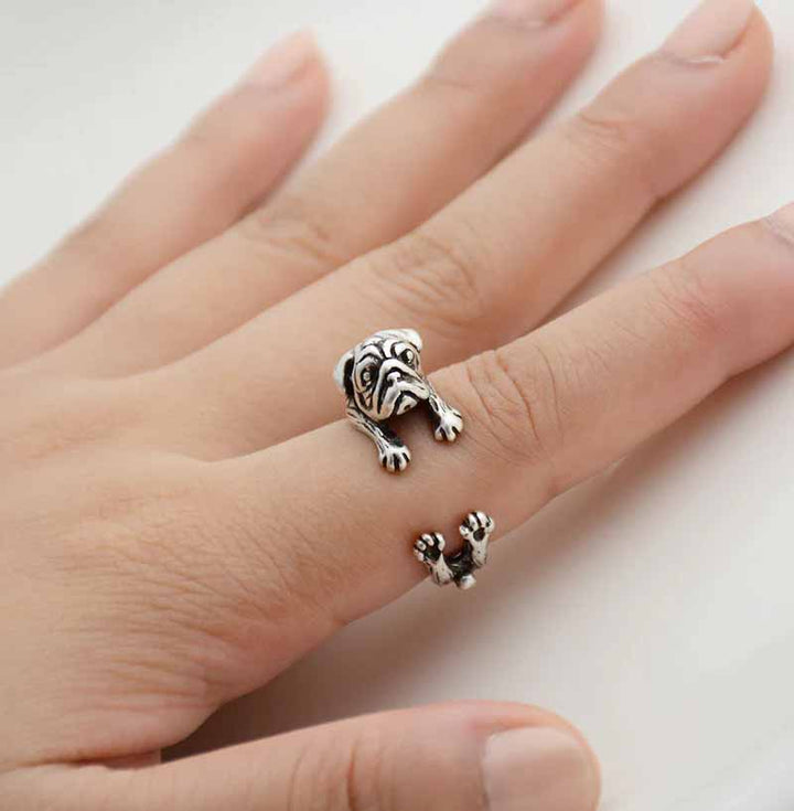 Stylish Pug Wrap Ring - Perfect Dog Lover Gift - Wearing Felicity Pug-Wrap-Ring-Silver Wear Felicity