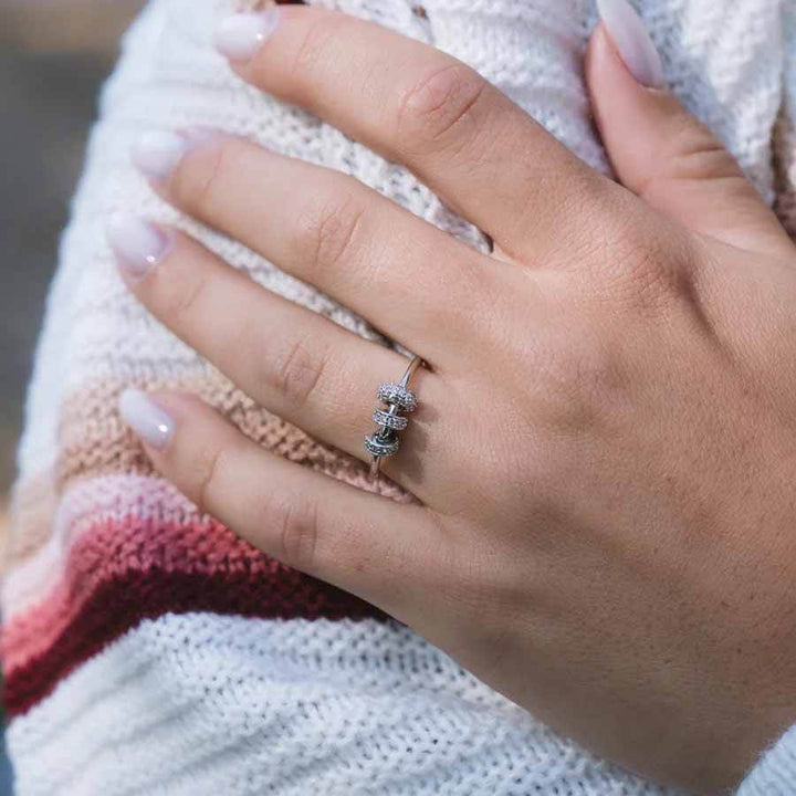 Elegance Meets Calm: Rondelle Trio Fidget Ring - Wearing Felicity Rondelle-Trio-Fidget-Ring-01 Wear Felicity