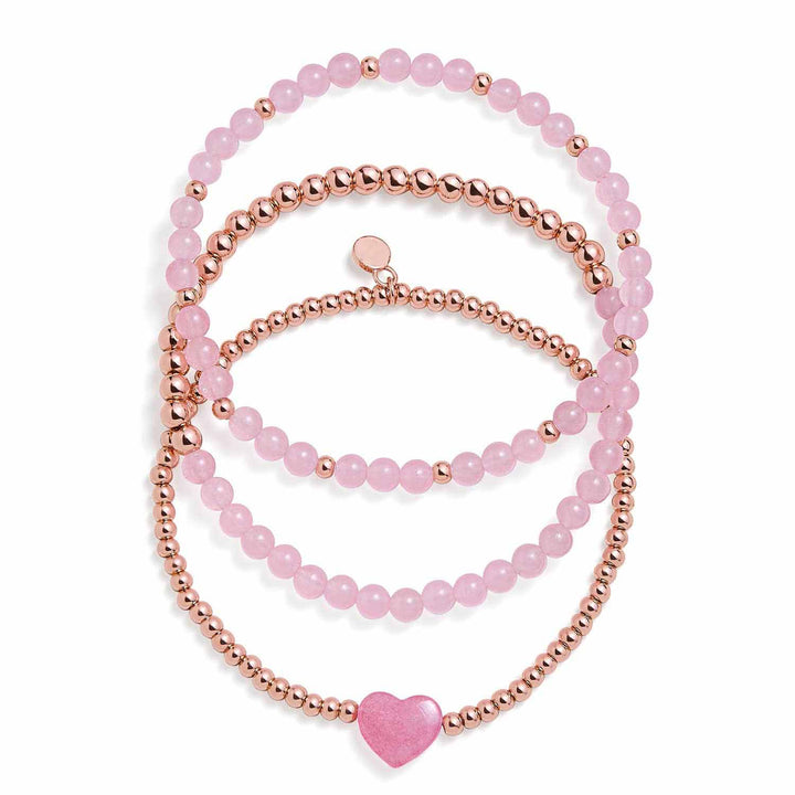 Elegant Rose Quartz Heart Bracelet Set for Sale - Wearing Felicity Rose-Quartz-Heart-Stretch-Bracelet-Set-01 Wear Felicity