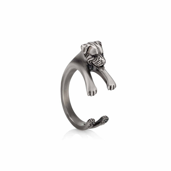 Stylish Rottweiler Wrap Ring for Dog Lovers - Wearing Felicity Rottweiler-Wrap-Ring-Silver Wear Felicity