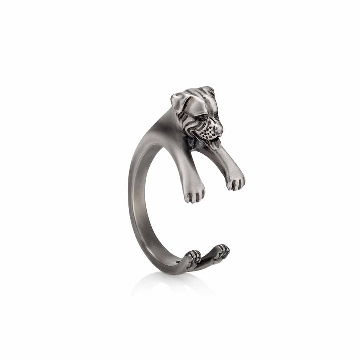 Stylish Rottweiler Wrap Ring for Dog Lovers - Wearing Felicity Rottweiler-Wrap-Ring-Silver Wear Felicity