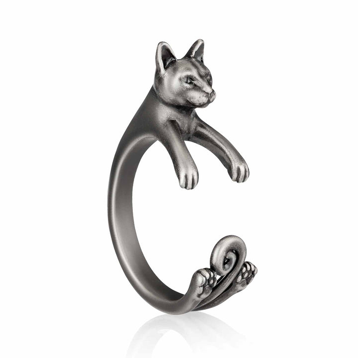 Stylish Russian Blue Wrap Ring for Cat Lovers - Wearing Felicity Russian-Blue-Wrap-Ring-Silver Wear Felicity