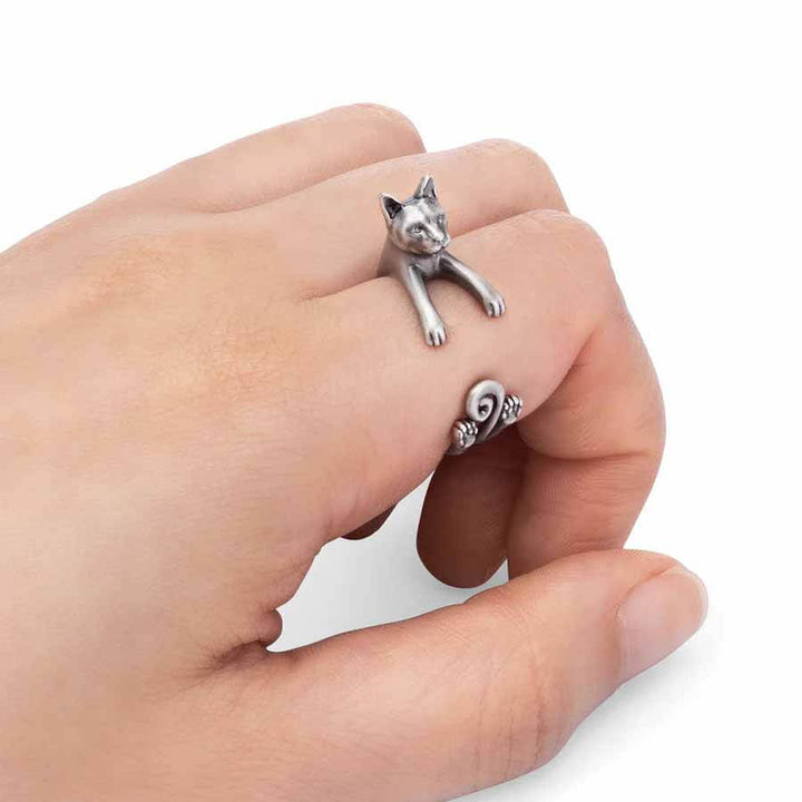 Stylish Russian Blue Wrap Ring for Cat Lovers - Wearing Felicity Russian-Blue-Wrap-Ring Wear Felicity