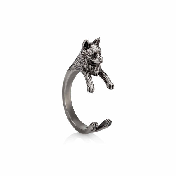 Stylish Samoyed Wrap Ring for Dog Lovers - Wearing Felicity Samoyed-Wrap-Ring-Silver Wear Felicity