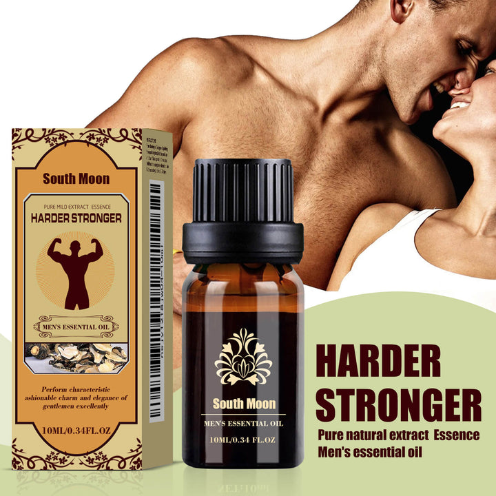 Men's essential oil bottle and packaging with a couple embracing in the background South Moon Men's Essential Oil Massage Treatment South Moon Men's Essential Oil Personal Massage Treatment Boost Energy Hydration Wellbeing