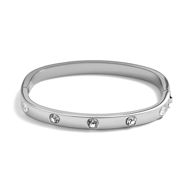 Stone Station Hinge Bangle - Elegant Jewelry Accessory - Wearing Felicity Stone-Station-Hinge-Bangle-Silver Wear Felicity