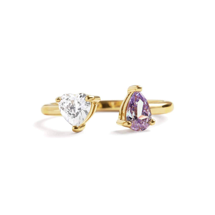 Toi Et Moi Heart Ring: Elegant Gold Birthstone Jewelry - Wearing Felicity Toi-Et-Moi-Heart-Ring-Gold-Amethyst Wear Felicity