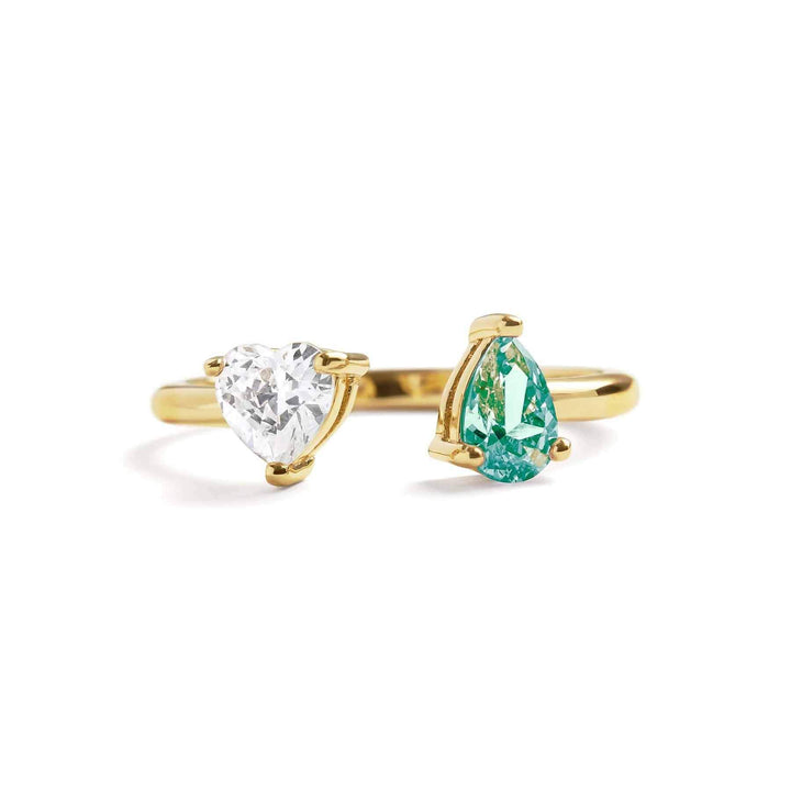 Toi Et Moi Heart Ring: Elegant Gold Birthstone Jewelry - Wearing Felicity Toi-Et-Moi-Heart-Ring-Gold-Aquamarine Wear Felicity