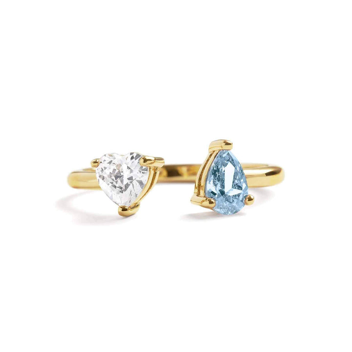 Toi Et Moi Heart Ring: Elegant Gold Birthstone Jewelry - Wearing Felicity Toi-Et-Moi-Heart-Ring-Gold-Blue-Zircon Wear Felicity