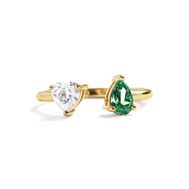 Toi Et Moi Heart Ring: Elegant Gold Birthstone Jewelry - Wearing Felicity Toi-Et-Moi-Heart-Ring-Gold-Emerald Wear Felicity