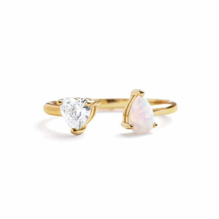 Toi Et Moi Heart Ring: Elegant Gold Birthstone Jewelry - Wearing Felicity Toi-Et-Moi-Heart-Ring-Gold-Opal Wear Felicity