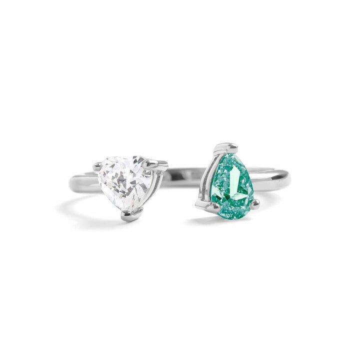 Toi Et Moi Heart Ring: Elegant Gold Birthstone Jewelry - Wearing Felicity Toi-Et-Moi-Heart-Ring-Silver-Aquamarine Wear Felicity