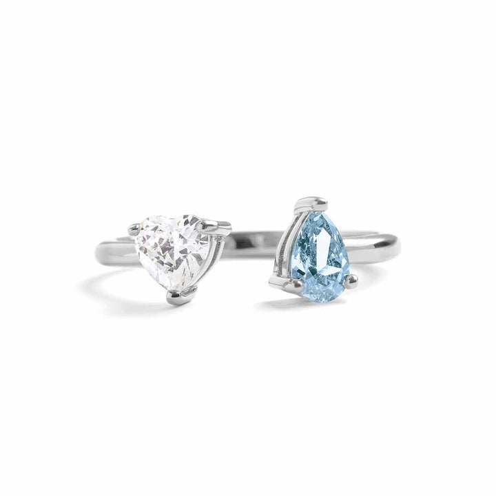 Toi Et Moi Heart Ring: Elegant Gold Birthstone Jewelry - Wearing Felicity Toi-Et-Moi-Heart-Ring-Silver-Blue-Zircon Wear Felicity