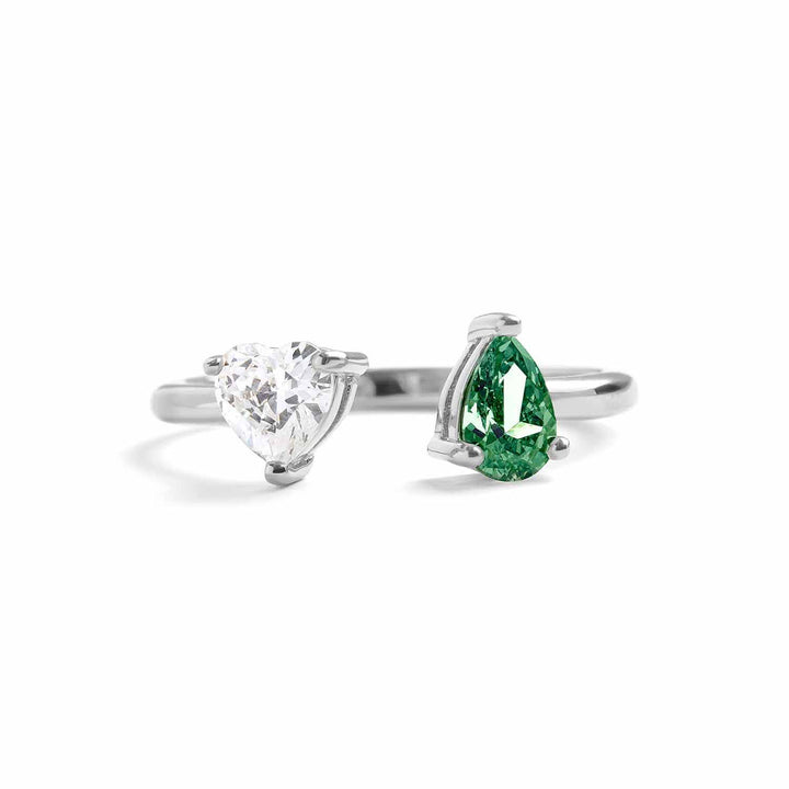 Toi Et Moi Heart Ring: Elegant Gold Birthstone Jewelry - Wearing Felicity Toi-Et-Moi-Heart-Ring-Silver-Emerald Wear Felicity