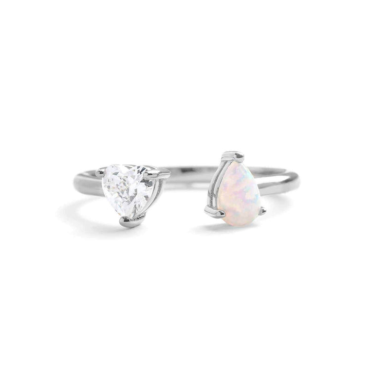 Toi Et Moi Heart Ring: Elegant Gold Birthstone Jewelry - Wearing Felicity Toi-Et-Moi-Heart-Ring-Silver-Opal Wear Felicity