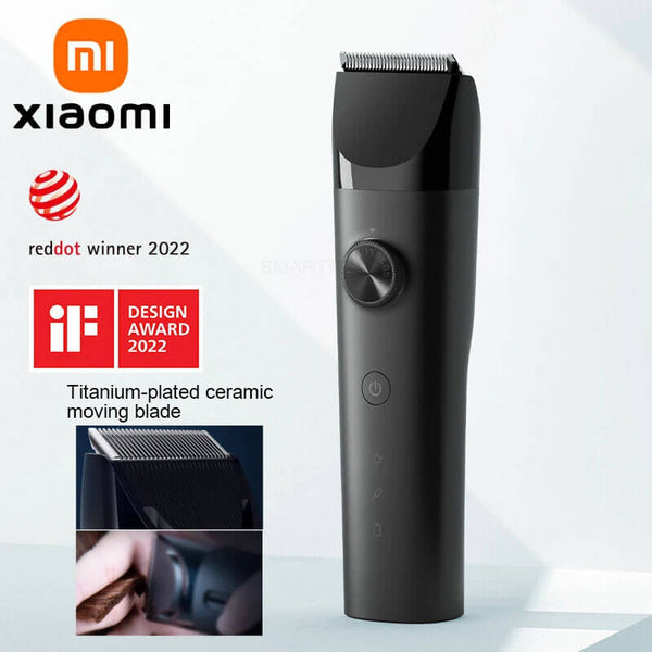 Black electric shaver with Xiaomi branding and design awards on a white background XIAOMI MIJIA IPX7 Hair Clippers - Professional Trimmers XIAOMI MIJIA Hair Cutting Device IPX7 Splash-Proof Hair Clippers Professional Wireless Electric Hair Trimmers for Men