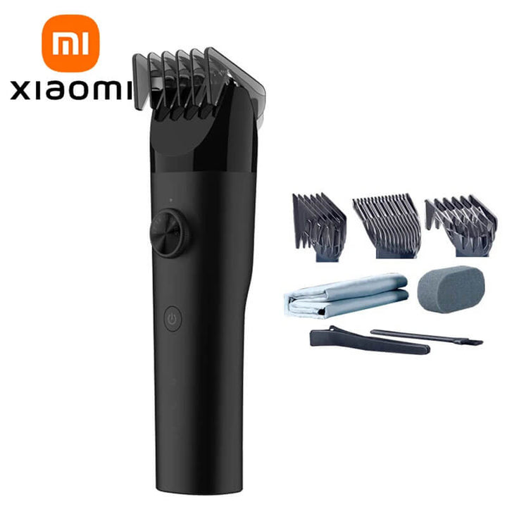Black hair trimmer with attachments on a white background, featuring Xiaomi logo. XIAOMI MIJIA IPX7 Hair Clippers - Professional Trimmers XIAOMI MIJIA Hair Cutting Device IPX7 Splash-Proof Hair Clippers Professional Wireless Electric Hair Trimmers for Men