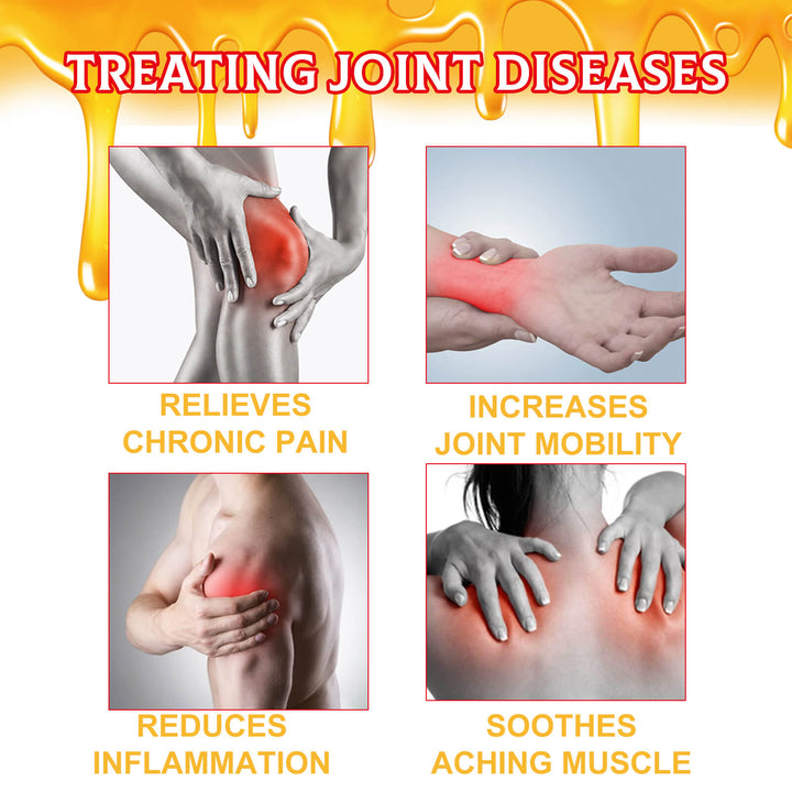 Advertisement for treating joint diseases with text and images of joints and hands. Ximonth Bee Venom Joint Care Cream for Pain Relief Ximonth Bee Venom Joint Care Cream Eases Discomfort and Pain in Joints and Muscles Massage Balm