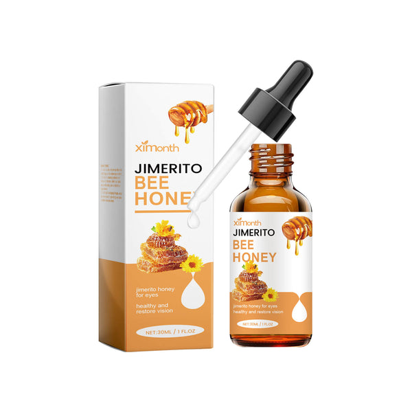 Jimerito Bee Honey bottle with dropper and packaging on a white background Ximonth Jimerito Bee Honey Eye Care for Dry Eyes Ximonth Jimerito Bee Honey Eye Care Revitalizes and Hydrates Providing Relief for Dry Eyes and Offering Soothing Care Through Its Eye Drops