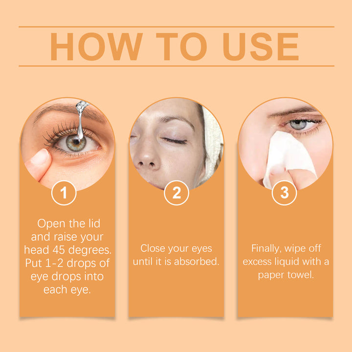 Step-by-step guide on how to use eye drops with illustrations and text. Ximonth Jimerito Bee Honey Eye Care for Dry Eyes Ximonth Jimerito Bee Honey Eye Care Revitalizes and Hydrates Providing Relief for Dry Eyes and Offering Soothing Care Through Its Eye Drops
